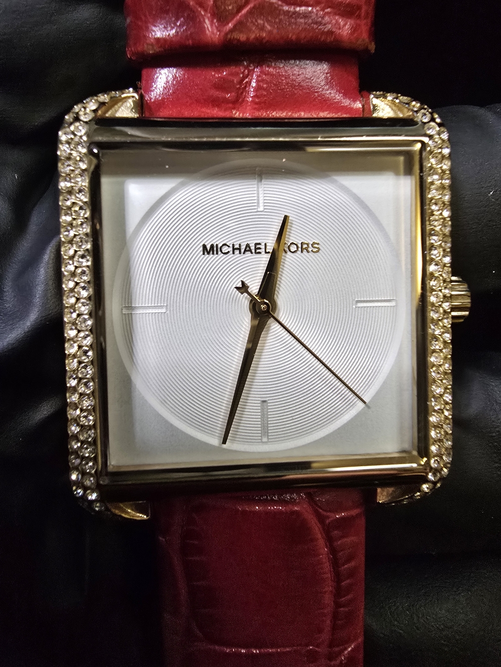 Michael Kors Square Crystal-Trim Watch in Red and Gold (33mm)